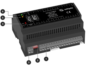 Vista frontal del módulo de 18 reles modbus