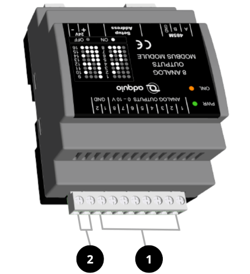 Adquio 8 analog outputs modbus module back labels