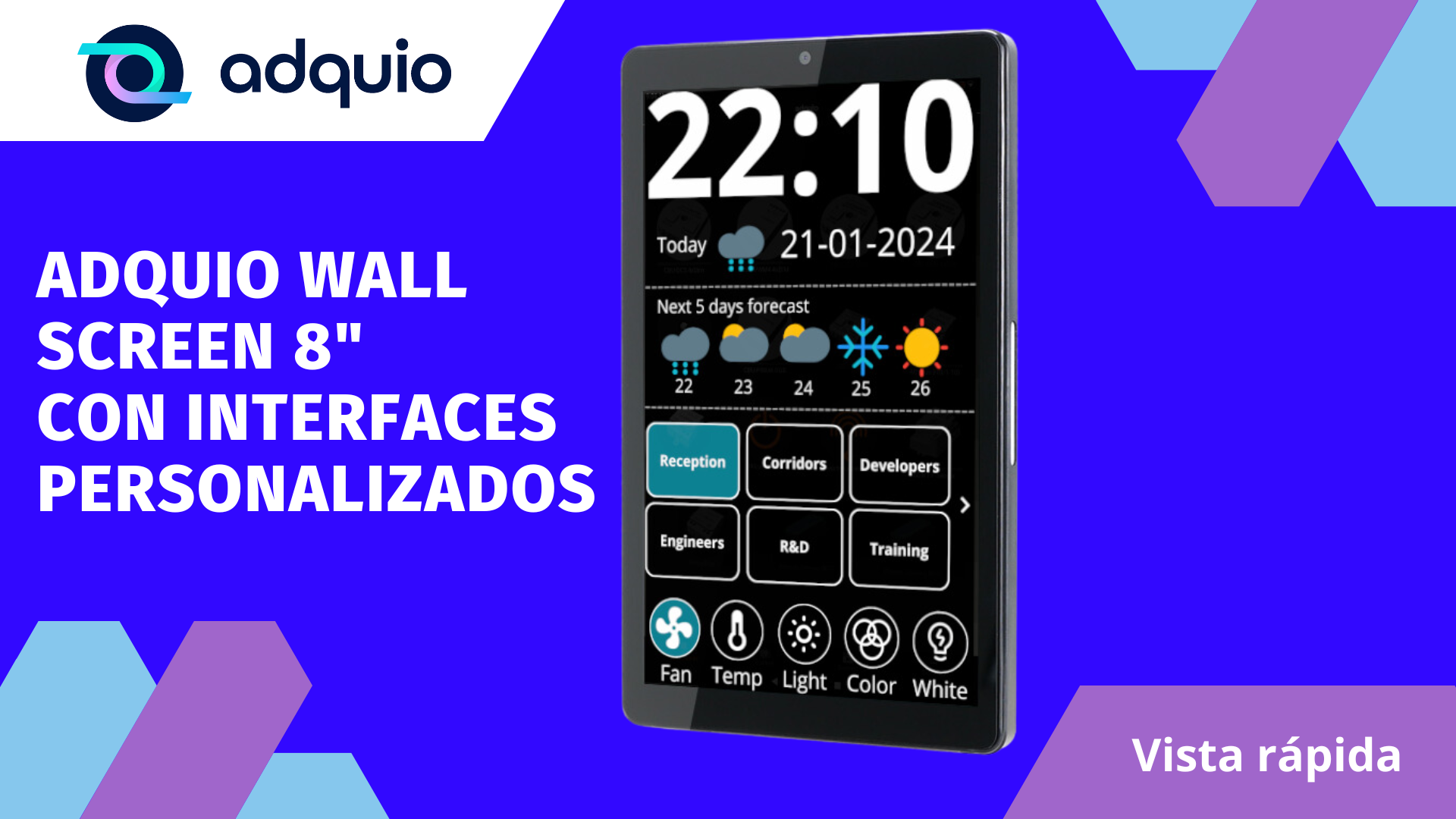 Adquio Wall Screen 8" con interface personalizado