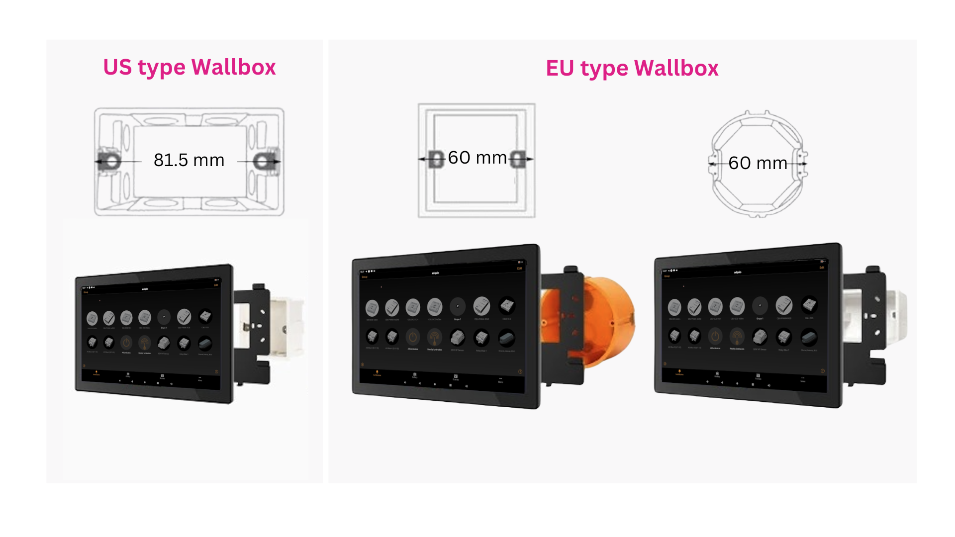 Adquio Wall Screen 10.1" installation options