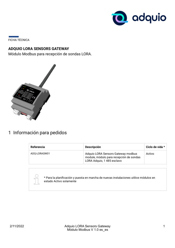 Primera página — Adquio LoRa Sensors Gateway