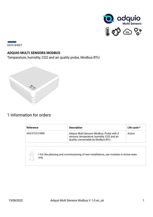 First page — Adquio Multi Sensors