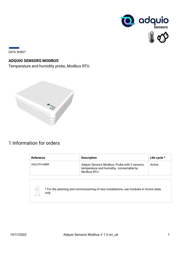 First page — Adquio Sensors