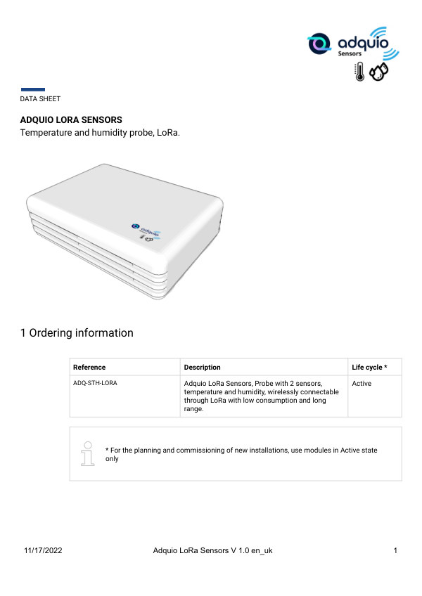 First page — Adquio LoRa Sensors