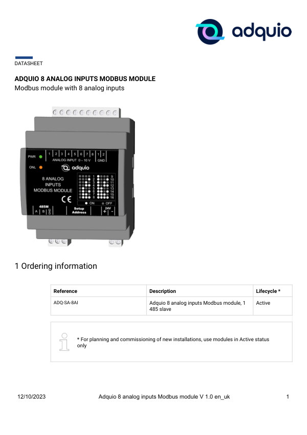 First page — Adquio 8 Analog Inputs