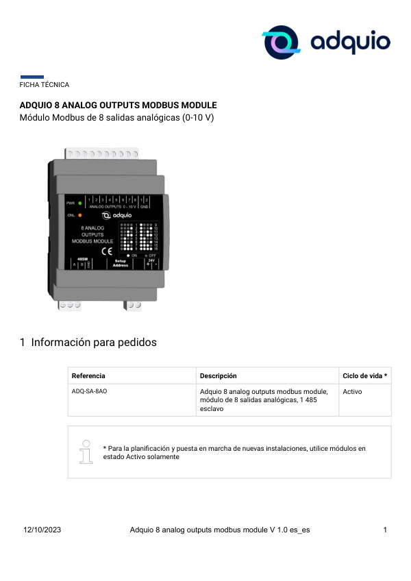 Primera página — Adquio 8 Analog Outputs