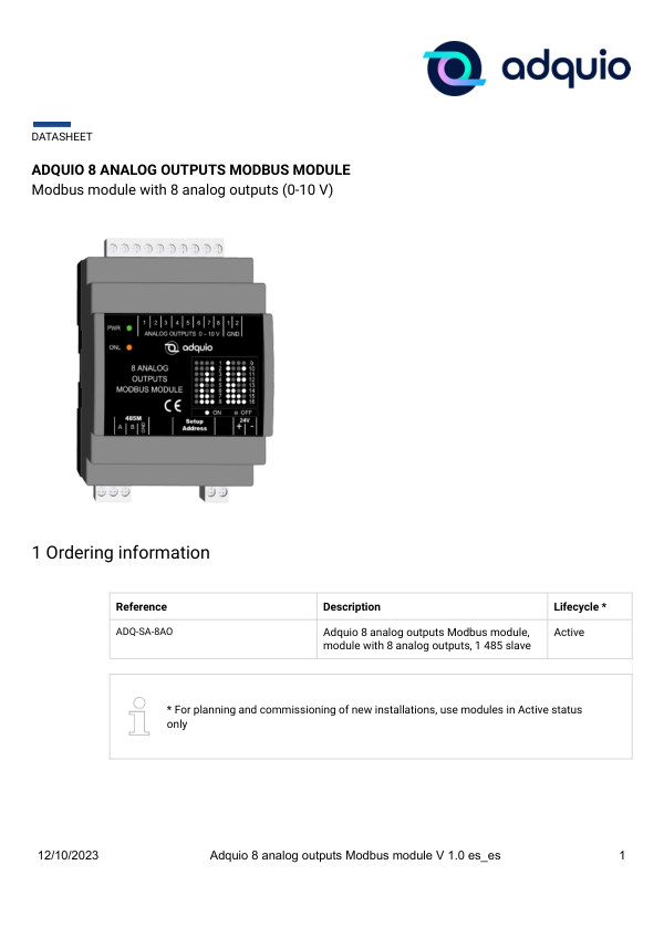 First page — Adquio 8 Analog Outputs
