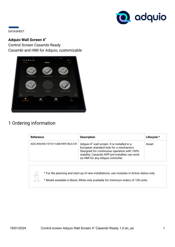 First page — Adquio Wall Screen 4″