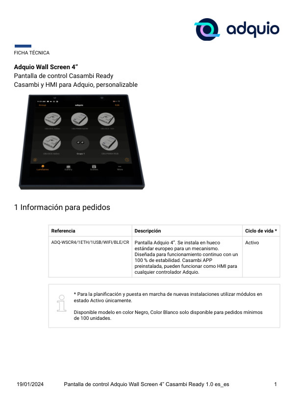 Primera página — Adquio Wall Screen 4″