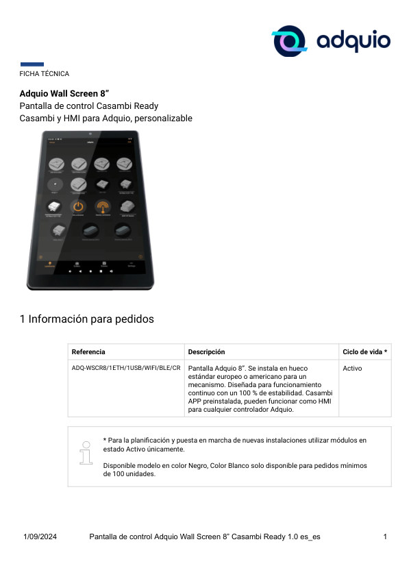 Primera página — Adquio Wall Screen 8″