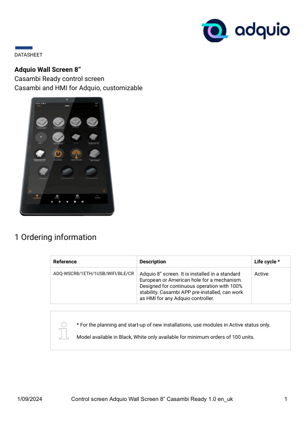 First page — Adquio Wall Screen 8″