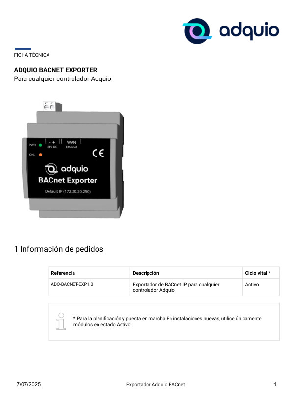 Primera página — Adquio BACnet Exporter