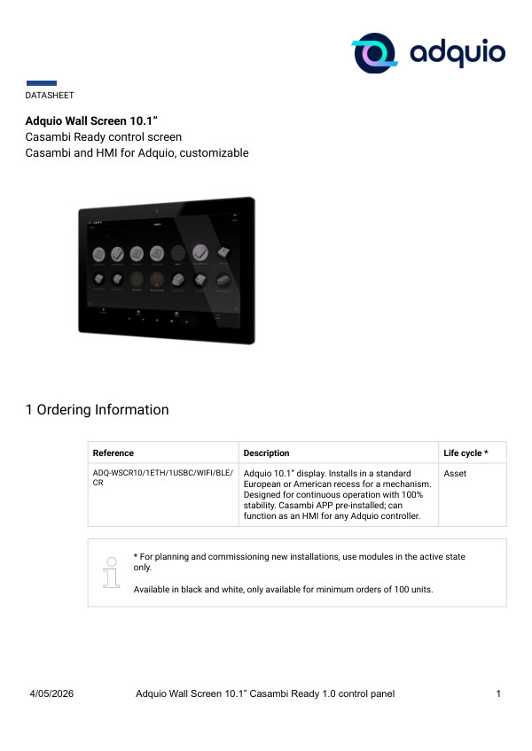 First page — Adquio Wall Screen 10″