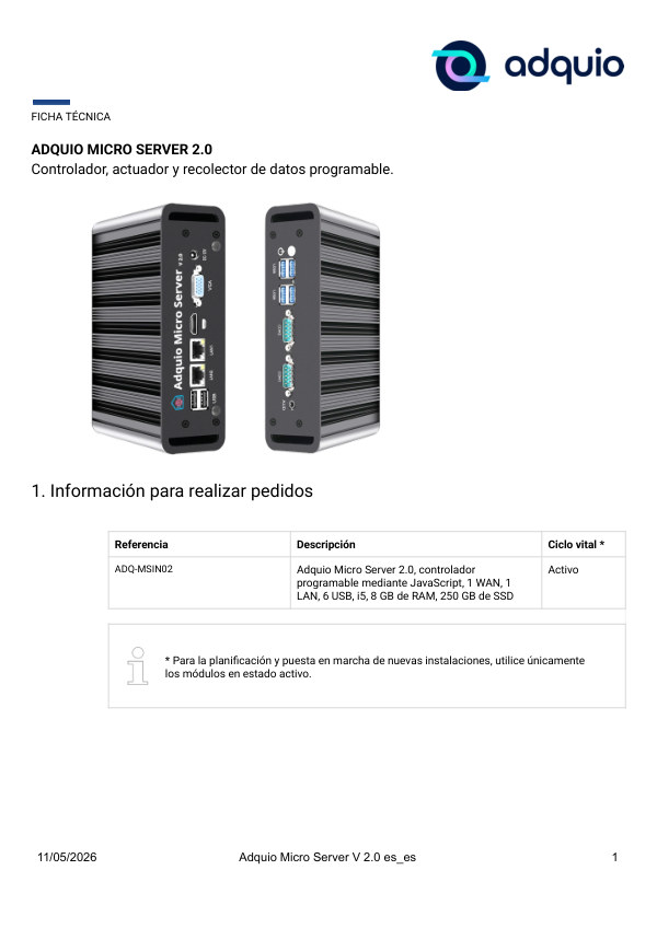 Primera página — Adquio Micro Server