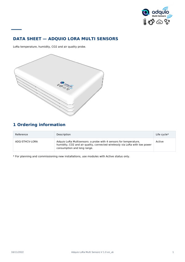 First page — Adquio LoRa Multi Sensors