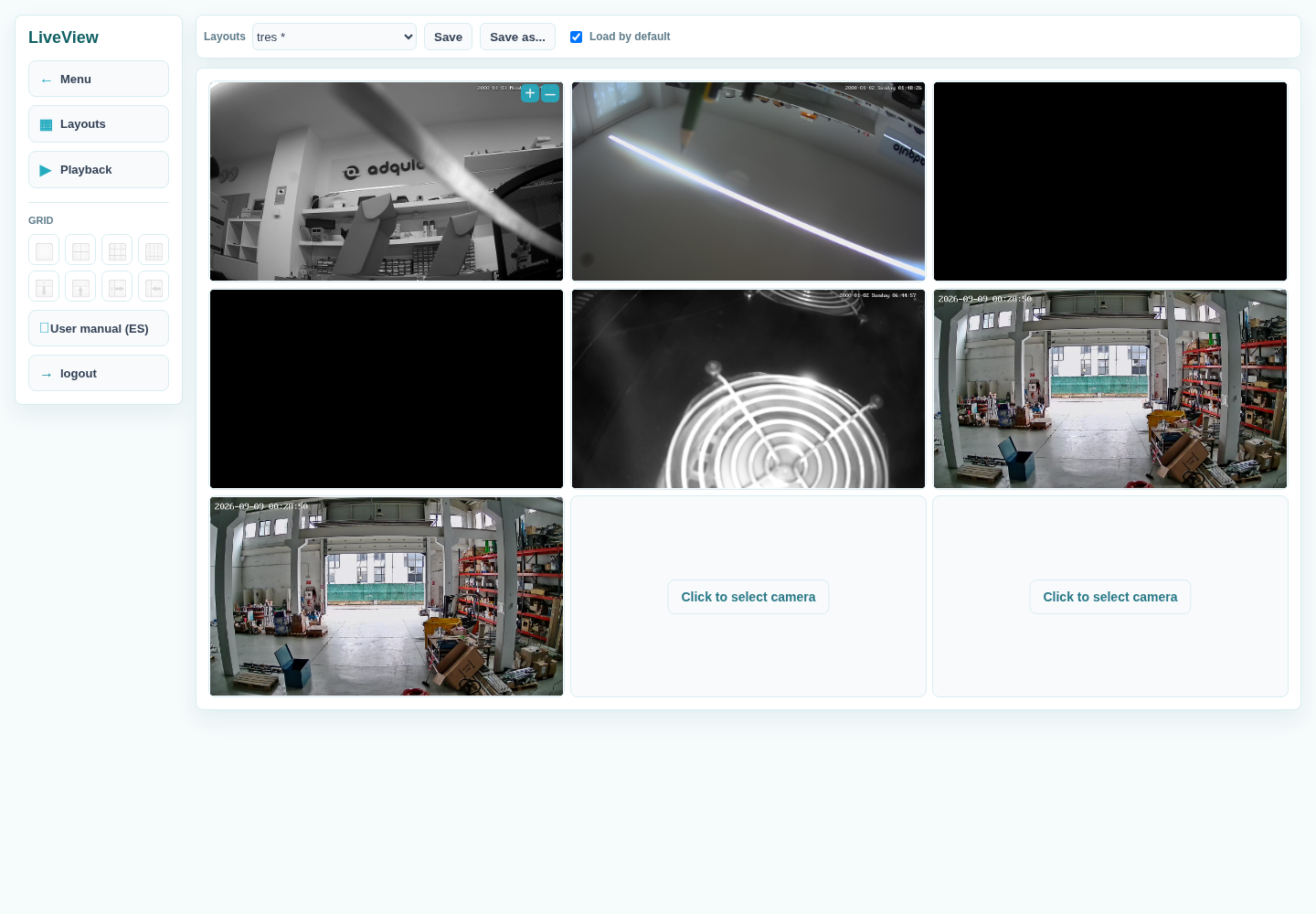 VisionCore: visualización en directo y mosaicos de cámaras