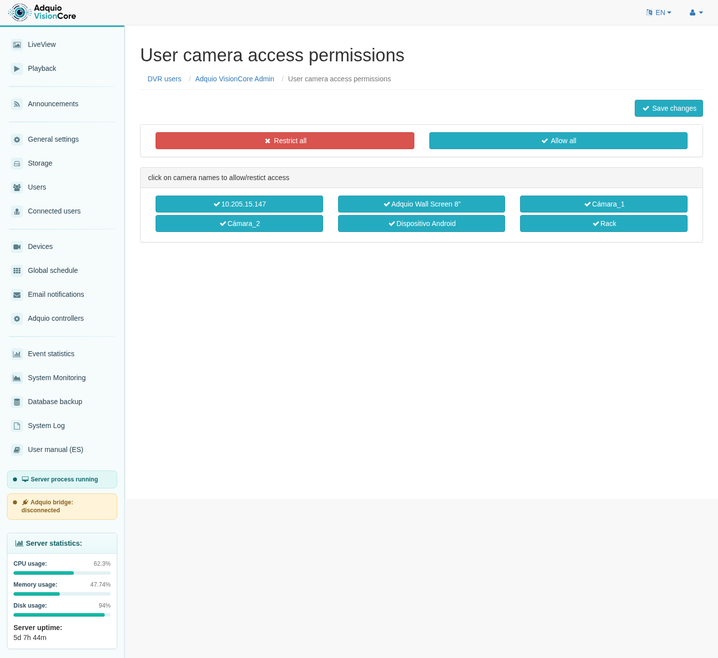 Permisos de acceso