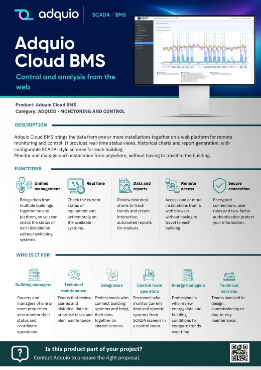 Adquio Cloud BMS · Brochure cover