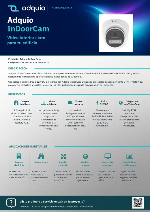 Adquio InDoorCam · Portada del catálogo