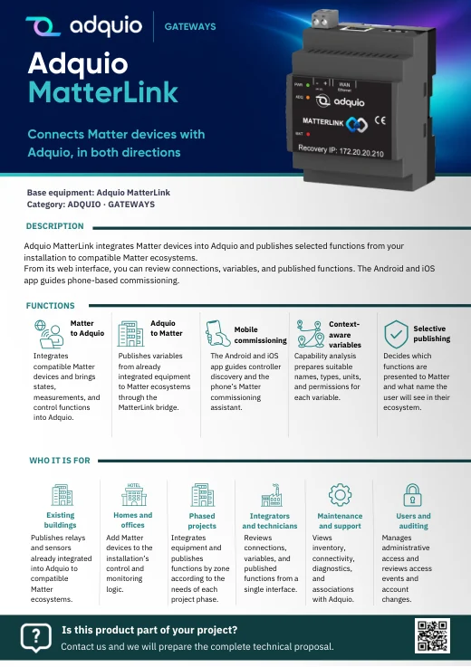Adquio MatterLink · Brochure cover