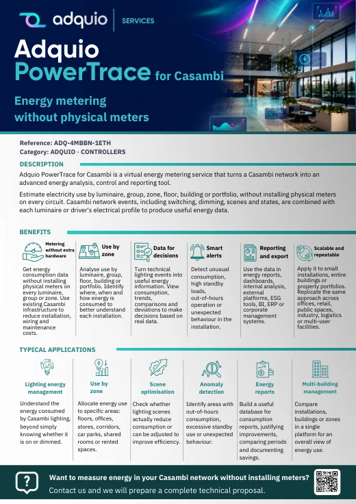 Adquio PowerTrace for Casambi · Brochure cover