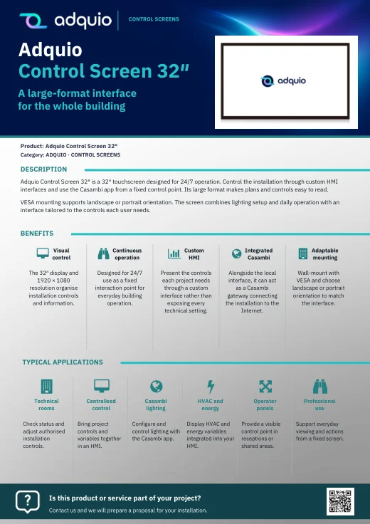 Adquio Control Screen 32″ · Brochure cover