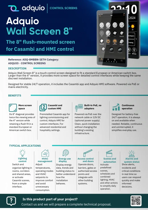 Adquio Wall Screen 8″ · Brochure cover