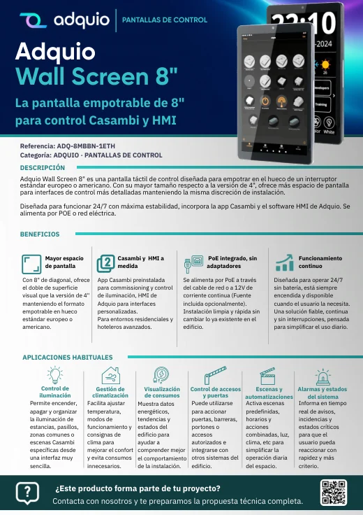 Adquio Wall Screen 8″ · Portada del catálogo