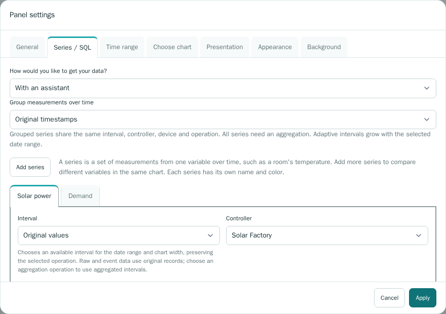 Adquio Analytics: guided series selection